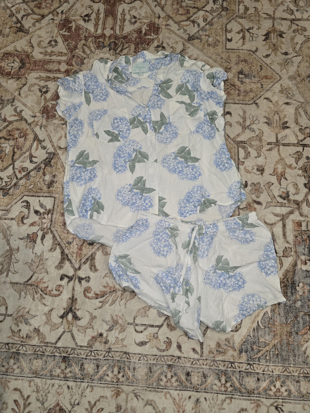 Piyama Maggie Short Set In Blue Hydrangea Print